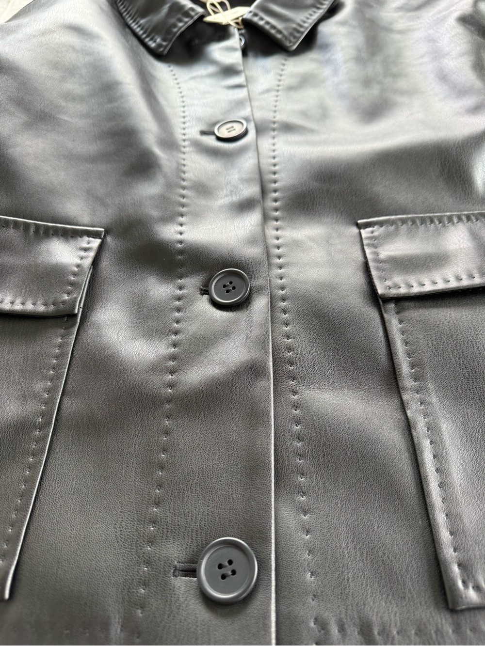 Max Studio Black Faux Leather Button-Front Jacket Oversized - Picture 12 of 16